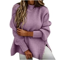 CLLIOS PLUS Veličine džemperi za žene dugih rukava Top Solid Color Crewneck džemper Loset FIT Split