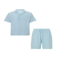 Muške ljetne odjeće kratko set pune boje gumb dolje majica labave elastične kratke hlače postavljene