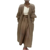 Virmaxy Knit Cardigan ženska modna boja čvrsta boja midi stil klitori kardigan veliki džepni kaput dugi