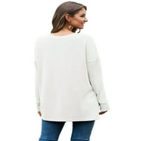Ženska majica sa čvrstim bojama Crew Crt Majica, dame casual vrhovi padaju pulover bijeli m
