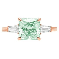3CT Asscher Cut Green Simulirani dijamant 14k ružičasti ružičasti zlatni gravirajući izjavu godišnjica