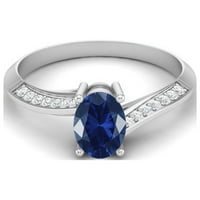 1. CTS Oval Blue Sapphire Syn. Sterling Silver Solitaire Accent Woman Halo Angažman prsten