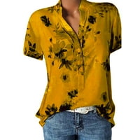 Ženski kratki rukav dressy vrhovi Slim Fit pamučne posteljine košulje za žene Henley cvjetne ženske