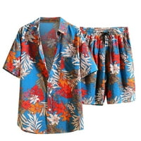 YieVot ljetni odjel za uklanjanje havajskog cvjetnog ispisa Isključivanje dugme kratki rukav boho bluza i casual pantalone setovi mens trendi putovanje Outfits Blue 4xl