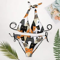 Slatke mačke uzorak žene Halter string trokut bikini setovi dva seksi kupaći kostimi