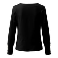 KETYYH-CHN crna majica plus veličine za žene dugih rukava V izrez Criss Cross T-majice Ležerne prilike labave pamučne majice
