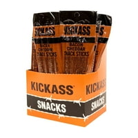 Kickass Bacon Cheddar Twin Snack Sticks 16ct Case - Jerky Sticks - 2oz svinjetine i goveđeg mesnih štapića - goveđi štapići za grickalice - zadivljujući goveđi štap