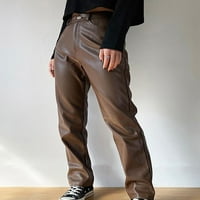 Gwiyeopda Žene Fau kožne ravnoteže za noge sa džepovima High Squik Radne ležerne hlače