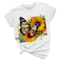 Tosmy Womens T košulje Žene Ljeto Ležerne prilike modne posade Kratki rukav cvjetni leptir tisak Thirt