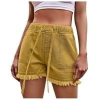 Žene ljetne casual traper kratke hlače sa džepovima Trendy Solid Color DrawString kratke hlače Elastične visoke strukske tasselje ruba traperica žuta l