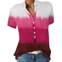 Hanas ženska gornja modna ljetna ženska povremena košulja s kratkim rukavima s kratkim rukavima V-izrez, pulover labavo bluza vruće ružičasto xl
