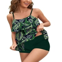 HAITE Women Tankini setovi bez rukava s rukavima od kupaćih kostim podstavljenim kupaćim kostima Swimress Dame bez žice bez mrlja gužve Green M