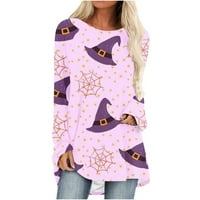 Ersazi Ženski kardigani Lagani ljetni ženski modni pulover Okrugli vrat Halloween Printing Ležerna majica u Clearence ružičasti ženski modni duksevi Dukseri XXL