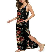 Ljetna dugačka maxi haljina za žensku casual cvjetne rukavice bez rukava sljepljenje splitske haljine Bohemian Party haljina s džepovima