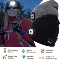 Beanie Bluetooth šešir ugrađeni stereo zvučnici i mikrofonski zvučni signal USB punjivi LED lampica zimska pletena kapa za muškarce, crna