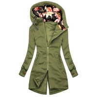 Ediodpoh Ženska modna cvjetna jakna sa zatvaračem Zipper džepni dugi rukav kaput s dugim rukavima Green_