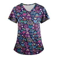 Ženski bluze Ženska modna radna odjeća s kratkim rukavima V-izrez sa džepovima tiskani vrhovi ljubičasti