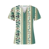 Žene ležerne tuničke košulje Vintage Striped Ispiši Ljeto Kratki rukav Henley Tops Labavi protočni ruširani bluza sa nabranom gnojna m