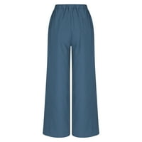 Žene pune dužine hlače Čvrsto povremene slobodno vrijeme opuštene labave hlače Covetl sa džepovima pamučna posteljina pantalona dugačke pantske elastičnosti ženske hlače, plavo, xl