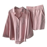 Lounge setovi za žene Proljeće i blokiranje u boji Jednosmjerno grudi s dugim rukavima kratke hlače Labavi modni casual odijelo Pink XL Womens Loungeweart set # danas