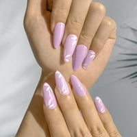 Kratka štampa na noktima ljubičasta tratinčica Flowers lažni nokti kratki ovalni nokti savjeti za žene i djevojke