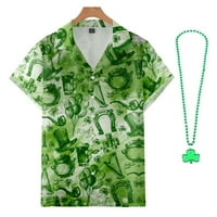 Muška majica Dan Svetog Patrika Zeleni tiskani casual kratkih kratkih kratkih rukavica na havajskih košulja Fahion košulja poklon za muškarce