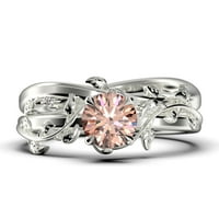 VINE list prsten, boho i hipi 1. Carat Round Cut morgatit i dijamantni moissanite zaručni prsten, svadbeni prsten, grančići prsten, vjenčani prsten u 10K čvrstog bijelog zlata, bajkovito prsten, obljetni prsten