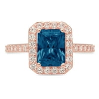 2.07ct Emerald Cut Prirodni London Blue Topaz 18K ružičasto zlato Angažovanje halo prstena veličine