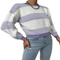Ležerni prugasti puloveri za okrugli vrat dugih rukava ljubičaste žene džempere