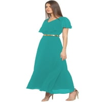 Eloria ženski georgette Frield Design V izrez bez rukava Dugi maxi haljina, boja: teal