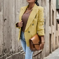 Riforla Women Proljeće Jesen Šik karirani ispis Lagana casual jakna Slim Fit Pocket bluza Outerwear Blazers za žene Žuta l
