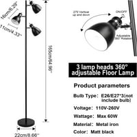 Moderna crna visoka podna lampa, inteligentna stajaća svjetla za glavu od 360 °, E26, za spavaću sobu,
