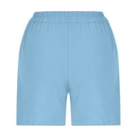 Žene saželjene pamučne kratke hlače Casual dugme Dekor kratke hlače Comfy elastične kratke hlače Ljeto plus veličine kratke hlače plavi xxl