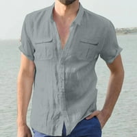Kazqa Muške pamučne majice kratkih rukava s majicom s kratkim rukavima dole Summer Beach majica s džepovima Siva l