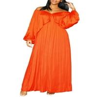Glonme dame Maxi haljine baš se bacaju boje od ramena čipka u obliku rukenog dugih rukava narančasta s