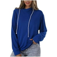 V-izrez Čvrsta vučna kapuljača sa kapuljačom Tweirt majice za žene za čišćenje pod plavom veličinom