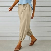 Vivianyo HD ljetne hlače za žene modne žene ljetne casual labave pamučne i posteljine džepove čvrste pantalone Hlače žene hlače čišćenje kaki