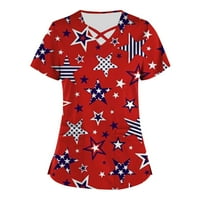 Ženski ljetni dan neovisnosti vrhovi V-izrez kratkih rukava grafički otisci majice bluza crvena l