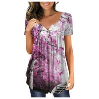 Tvrdoggarda ljeta Ženska cvjetna ispisana bluza s kratkim rukavima Henley V izrez majica Naslijeđena