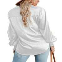 Avamo dame vrhovi gumb down bluze laterne rukave majice za žene saten tunika košulja Bijela XL