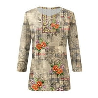 SKSLOEG WOMENS Bluze plus veličina Vintage cvijet za print rukav Tunic Tunic Majica Casual Labavi okrugli