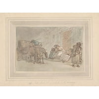 Thomas Rowlandson Black Ornate Wood Framed Double Matted Museum Art Print pod nazivom: Pall Mall na