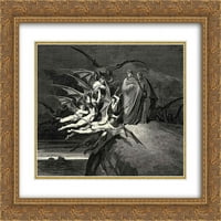 Gustave Dore Matted Gold Ornate uramljena umjetnost Ispis 'The Inferno, Canto 21, linija 70: Nitko od