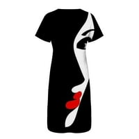 WHLBF Ženske haljine ispod $ Time Summer V-izrez Dugme Kratki rukav Ispis uzročno-džepova za odmor