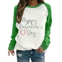 Ženska prevlaka pulover vrhova čišćenja dugih rukava udobna odjeća za trendy sretan valentinovo pismo ispisa pulover zaljubljenih dukserica zelena l