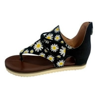 Miayilima Crne sandale Žene otvorene ravne ispise Cvijeće patentne cipele za žene sandale na plaži na