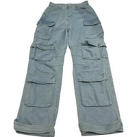 Booker Ženske sredine rasta teretna hlače Multi džep široke noge pantalone u ulici Plavi s