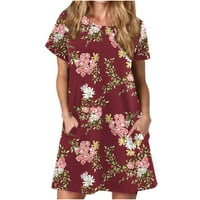 Ljetne haljine za žene s kratkim rukavima za tisak cvjetnog uzorka Okrugli vrat Maxi Loose Fit svakodnevno