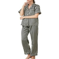 WRCHOTE WOMENS Silky Saten Kratki pidžami Postavite klasični salon za spavanje Ljeto Lood Fit Gumb dolje
