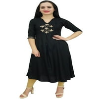 Bimba ženski crni dizajner tunika a-linija Kurta Kurti indijska etnička odjeća top-10